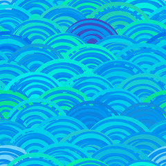 Fototapeta na wymiar Seigaiha or seigainami literally means blue wave of the sea. seamless pattern abstract scales simple Spring Nature background with japanese circle pattern blue green colors. Vector