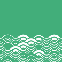 Fototapeta na wymiar Seigaiha or seigainami literally means wave of the sea. card banner design for text abstract scales simple Nature background with japanese circle pattern white green colors. Vector