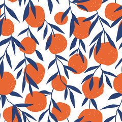 Tropical seamless pattern with red oranges. Fruit repeated background. Vector bright print for fabric or wallpaper.