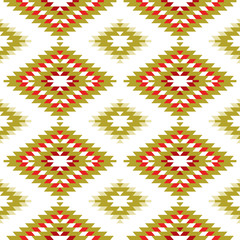 Seamless pattern Turkish carpet yellow beige orange khaki brown. Patchwork mosaic oriental kilim rug with traditional folk geometric ornament. Tribal style. Vector