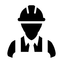 Survey worker icon vector male construction service person profile avatar with hardhat helmet in glyph pictogram illustration