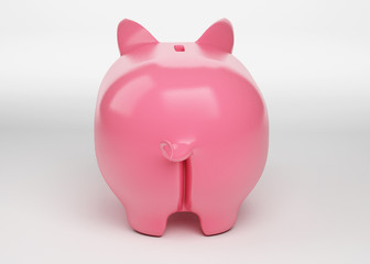 Pink shiny piggy bank on white background. 3d rendering,