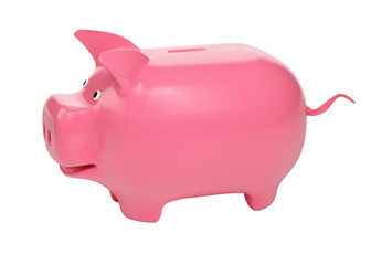 Pink shiny piggy bank isolated on white background. 3d rendering