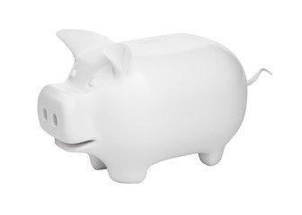 White mock-up piggy bank isolated on white background. 3d rendering,