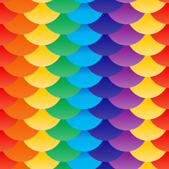 Obraz premium Seamless pattern scales red yellow green blue purple rainbow. Patchwork mosaic oriental geometric ornament. colorful background. Applicable for Banners, Placards, Posters, Flyers. Vector