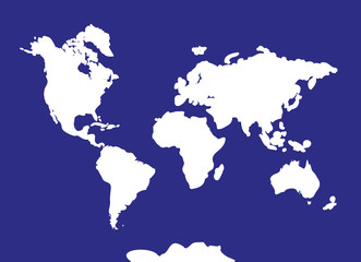World map with continents, atlas, planet Earth. Blue, white. Vector
