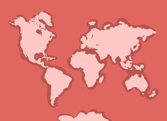 World map with continents, atlas, planet Earth. Red brown claret pink. Vector
