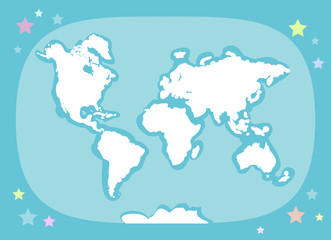 World map with continents, atlas, planet Earth. white and blue. Applicable for Banners, Posters for children's interiors in Scandinavian style. Vector