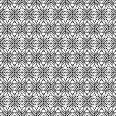 Seamless pattern stars flowers Ornament of Russian folk embroidery, black contour isolated on white background. Can be used for fabrics, wallpapers, websites. Vector