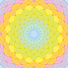 Abstract Round Wreath composition rainbow frame. scales simple Nature rainbow background with Asian wave circle pattern Green yellow orange pink purple blue colors card banner design. Vector