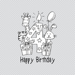 Happy birthday  with candle and cute animals