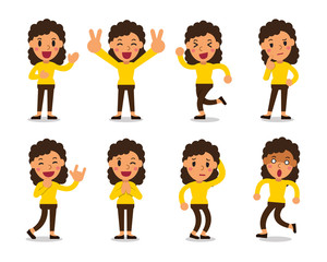 Set of vector cartoon woman character poses