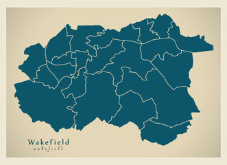 Modern City Map - Wakefield city of England with wards UK