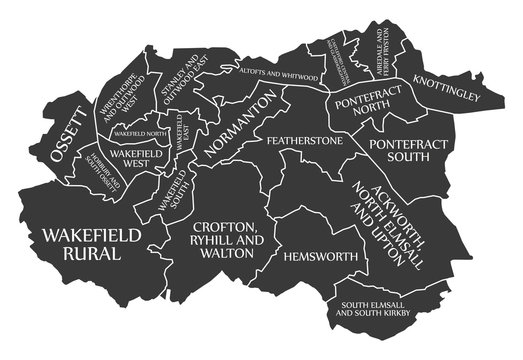 Wakefield City Map England UK labelled black illustration