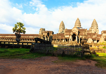 Ruin Angkor Wat temple with blue sky in Cambodia