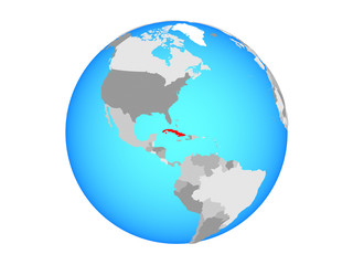 Cuba on blue political globe. 3D illustration isolated on white background.
