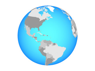 Fototapeta na wymiar Puerto Rico on blue political globe. 3D illustration isolated on white background.
