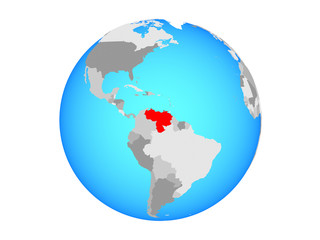 Venezuela on blue political globe. 3D illustration isolated on white background.