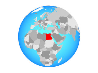 Egypt on blue political globe. 3D illustration isolated on white background.