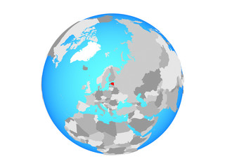 Estonia on blue political globe. 3D illustration isolated on white background.
