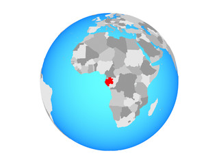 Gabon on blue political globe. 3D illustration isolated on white background.