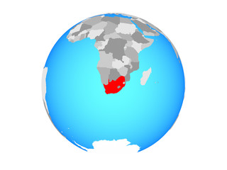 South Africa on blue political globe. 3D illustration isolated on white background.