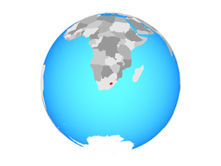 Lesotho on blue political globe. 3D illustration isolated on white background.