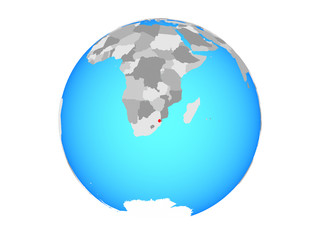 eSwatini on blue political globe. 3D illustration isolated on white background.