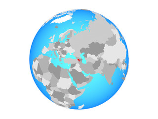 Naklejka premium Armenia on blue political globe. 3D illustration isolated on white background.