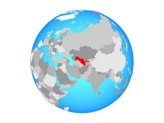Naklejka premium Uzbekistan on blue political globe. 3D illustration isolated on white background.