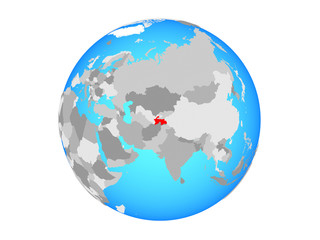 Tajikistan on blue political globe. 3D illustration isolated on white background.