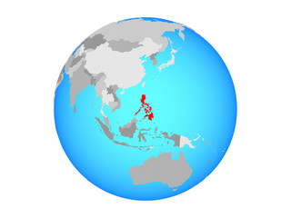 Naklejka premium Philippines on blue political globe. 3D illustration isolated on white background.