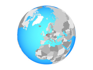 Netherlands on blue political globe. 3D illustration isolated on white background.