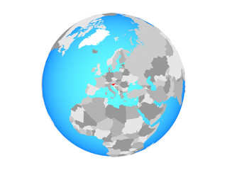 Slovenia on blue political globe. 3D illustration isolated on white background.