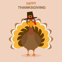 Thanksgiving day card. Turkey with hat.