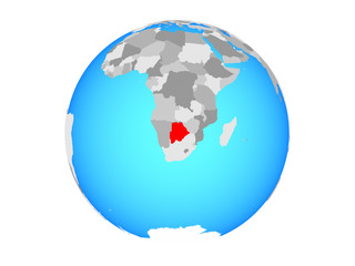 Botswana on blue political globe. 3D illustration isolated on white background.