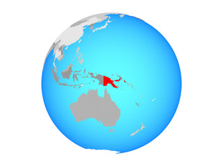 Papua New Guinea on blue political globe. 3D illustration isolated on white background.