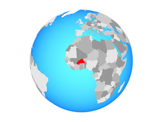 Burkina Faso on blue political globe. 3D illustration isolated on white background.