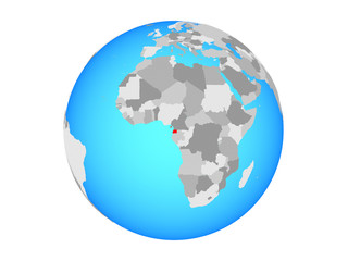 Equatorial Guinea on blue political globe. 3D illustration isolated on white background.