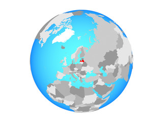 Latvia on blue political globe. 3D illustration isolated on white background.