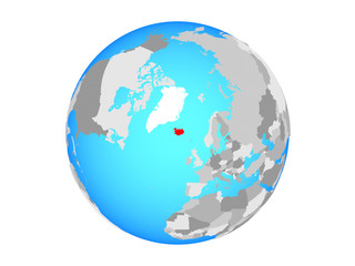 Iceland on blue political globe. 3D illustration isolated on white background.