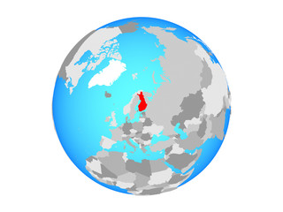 Finland on blue political globe. 3D illustration isolated on white background.