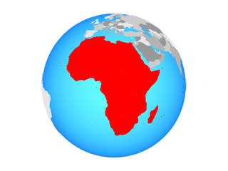 Fototapeta na wymiar Africa on blue political globe. 3D illustration isolated on white background.