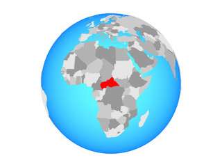 Central Africa on blue political globe. 3D illustration isolated on white background.