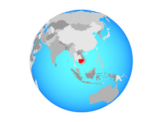 Cambodia on blue political globe. 3D illustration isolated on white background.