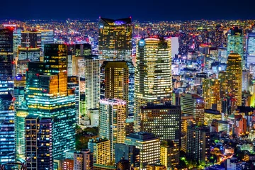 Fototapeten tokyo tower and city skyline under blue night © voyata