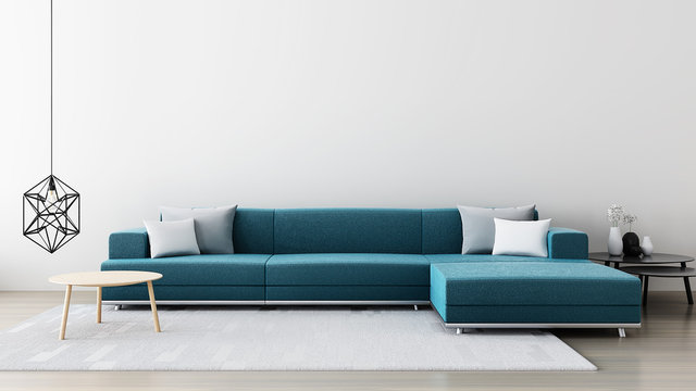 Green sofa in white room - modern living room / 3D render interior