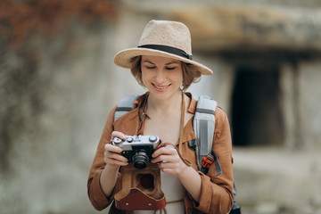 Portrait of Traveler girl in the mountains