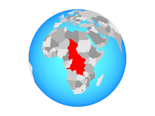 Central Africa on blue political globe. 3D illustration isolated on white background.