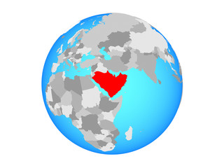 Arabia on blue political globe. 3D illustration isolated on white background.